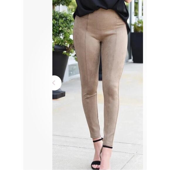Perfect SPANX Faux Suede High Waisted LEGGINGs Camel Taupe Tan Brown Size M New - Picture 1 of 8